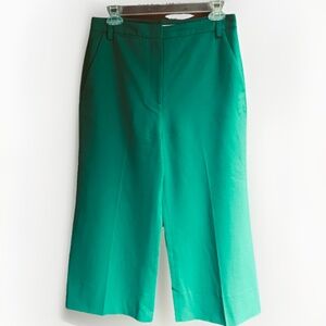 DVF Diane Von Furstenberg Green Wool Trousers High Waist Crop Wide Leg Pants 6